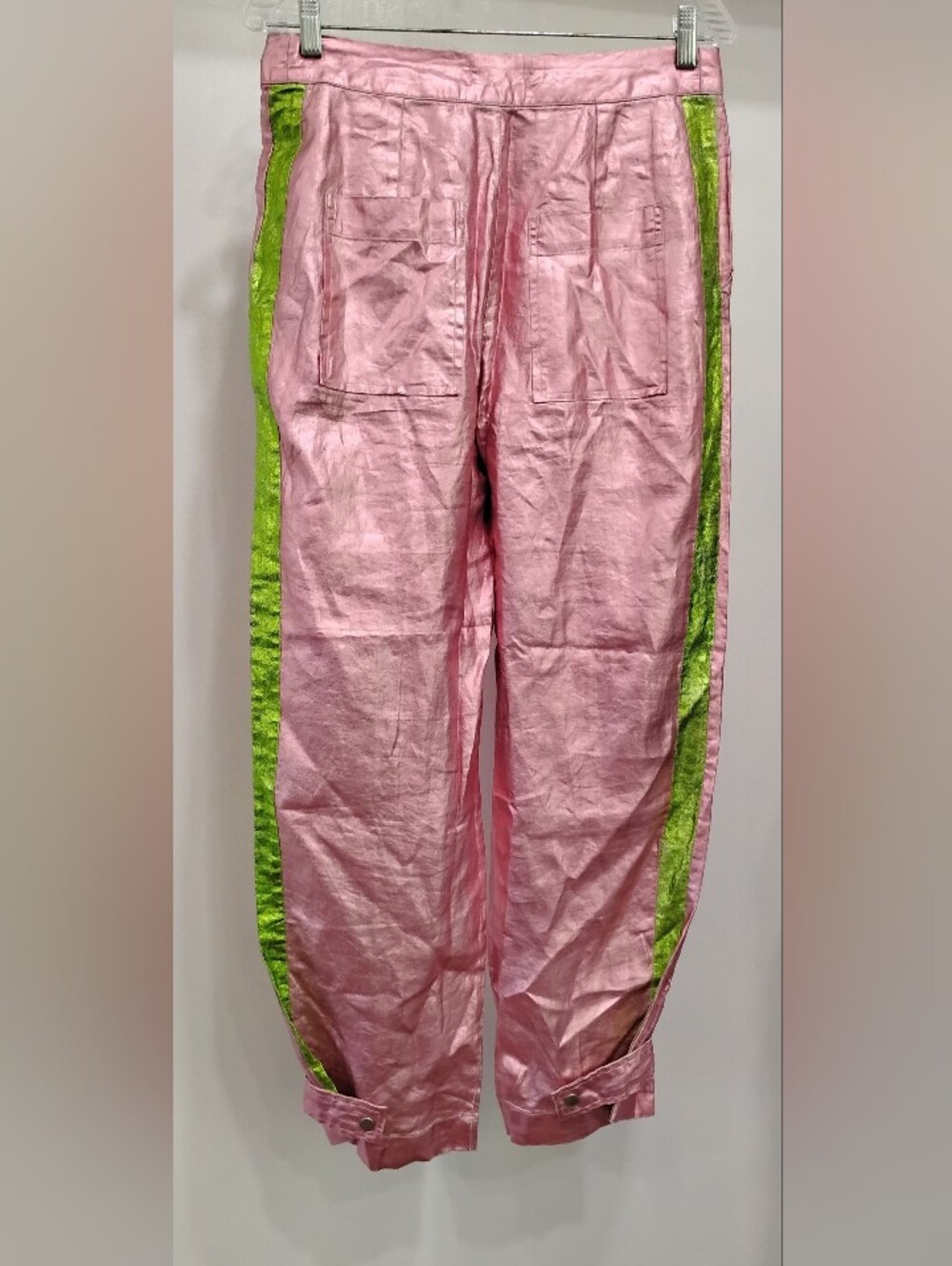 LANHTROPY PINK METALLIC LINEN GRAMERCY JOGGERS NWT